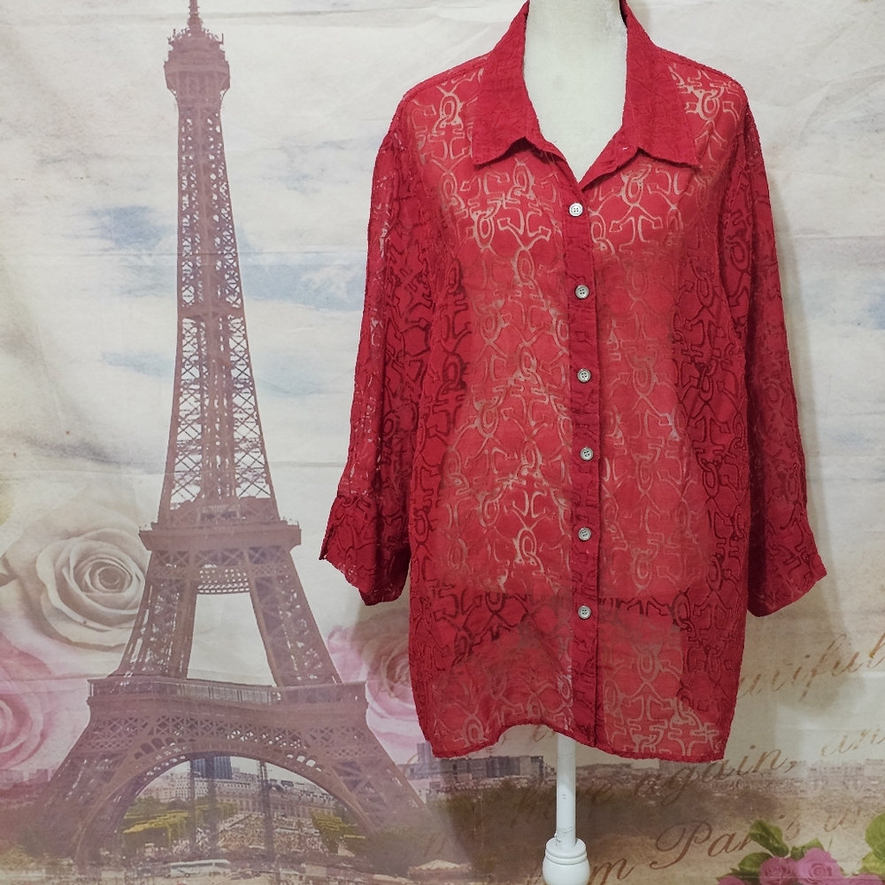 Alfred Dunner Red Button Down Shirt